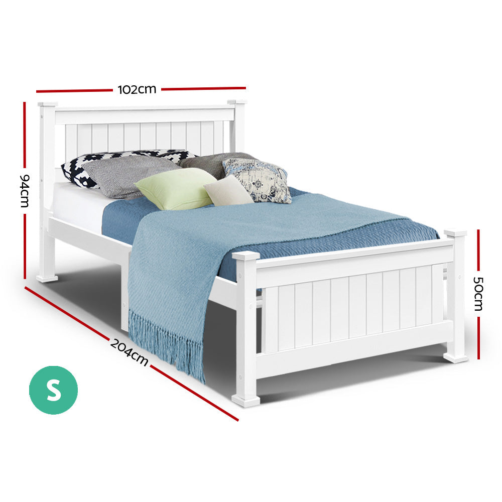 Single Solid Pine Timber Bed Frame &#8211; White