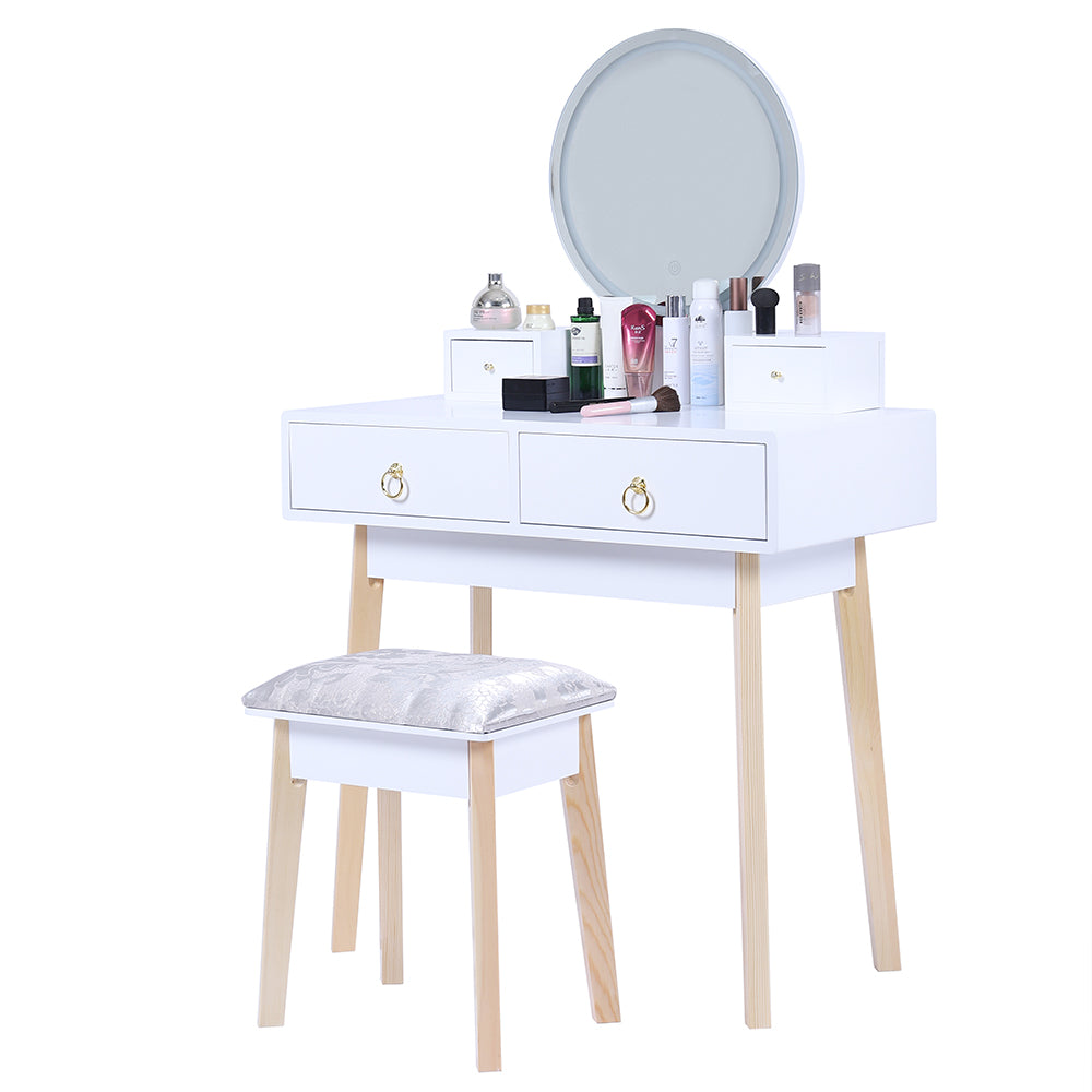 Dressing Vanity Table Stool Set with Make-up LED Lighted Mirror &#8211; White