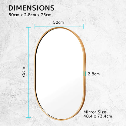 2 Set La Bella Gold Wall Mirror Oval Aluminum Frame Makeup Decor Bathroom Vanity 50x75cm