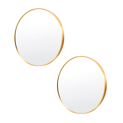 2 Set La Bella Gold Wall Mirror Round Aluminum Frame Makeup Decor Bathroom Vanity 50cm