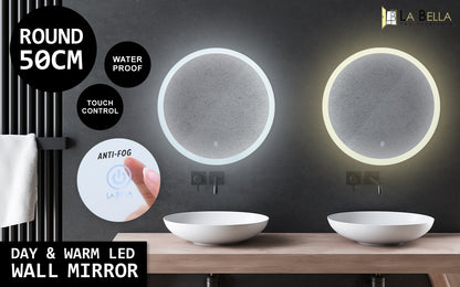 2 Set La Bella LED Wall Mirror Round Touch Anti-Fog Makeup Decor Bathroom Vanity 50cm