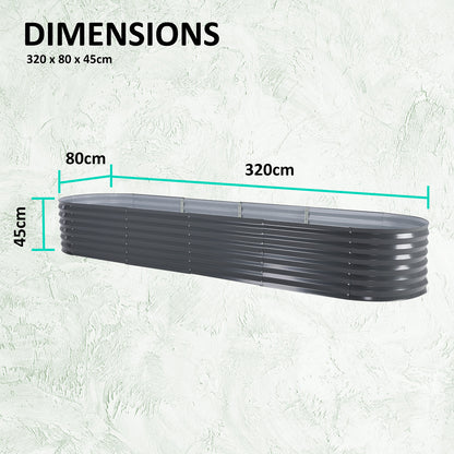 Home Ready 320 x 80 x 45cm Grey Raised Garden Bed Galvanised Steel Planter