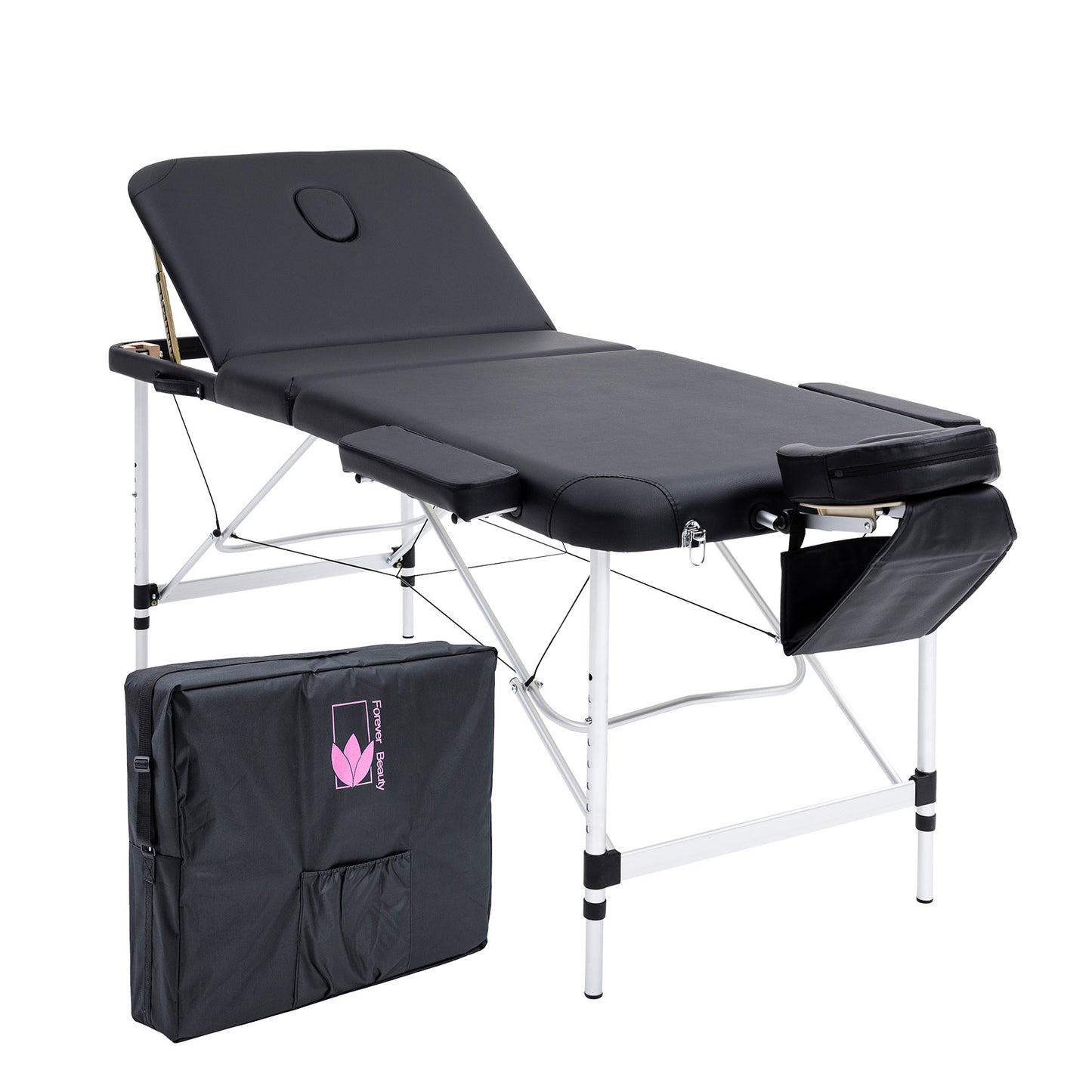 Forever Beauty Black Portable Beauty Massage Table Bed Therapy Waxing 3 Fold 70cm Aluminium