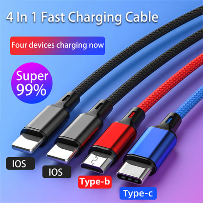 Mobax Nylon Woven 3A Super Fast Charging 4-in-1 USB Charger Charging Cable for Apple