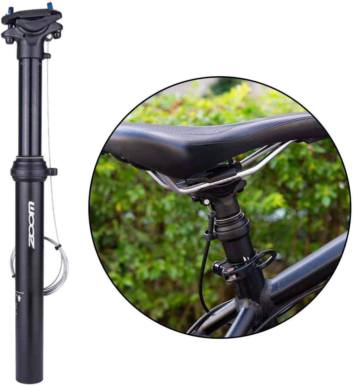 ZOOM SPD-801 Dropper Seatpost Adjustable Height via Thumb Remote Lever - External Cable 30.9 Diameter 100mm Travel