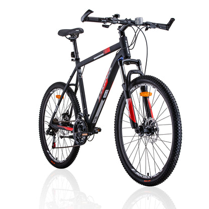 Trinx MTB Mens Mountain Bike 26 inch Shimano Gear 21-Speed [Colour: Matt Black White/Red] [Size Of Frame: 19 inches]