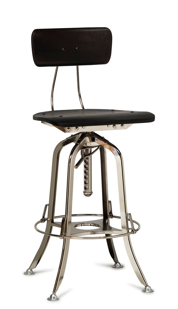 Industrial Wooden Height Adjustable Swivel Bar Stool Chair with Back - Nickel Black