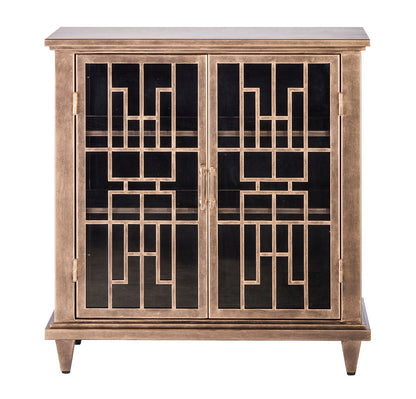 Iron Glass Buffet Sideboard Cabinet with 3 Level Storage in Brass Finish