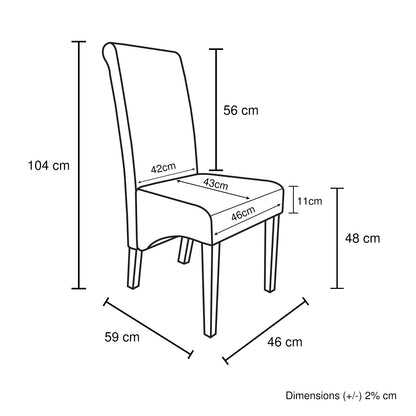 2x Wooden Frame Brown Leatherette Dining Chairs with Solid Pine Legs