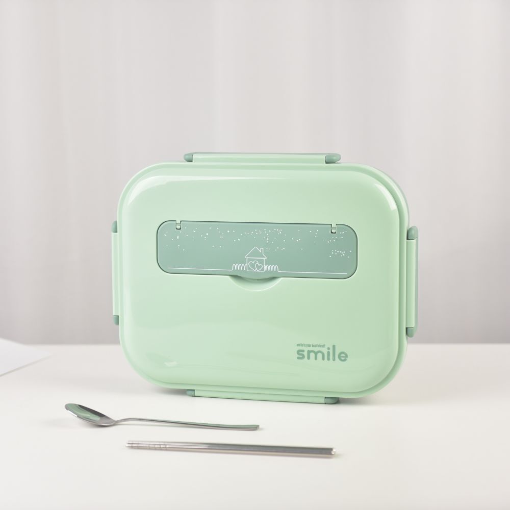 Kylin 304 Stainless Steel 5 Divided Smile Small Lunch Box With Soup Pot - Green