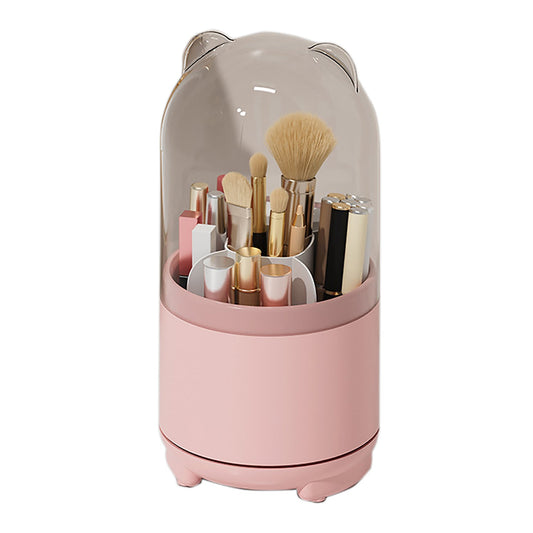 360° Rotating Makeup Brush Bucket Transparent Dust-proof Cosmetic Storage Box(pink)