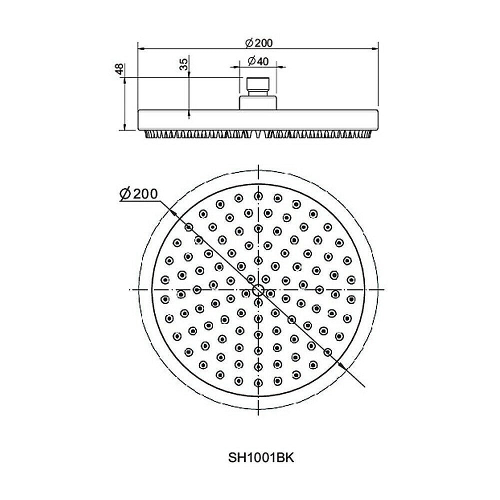 200mm Shower Head Round 304SS Electroplated Matte Black Finish