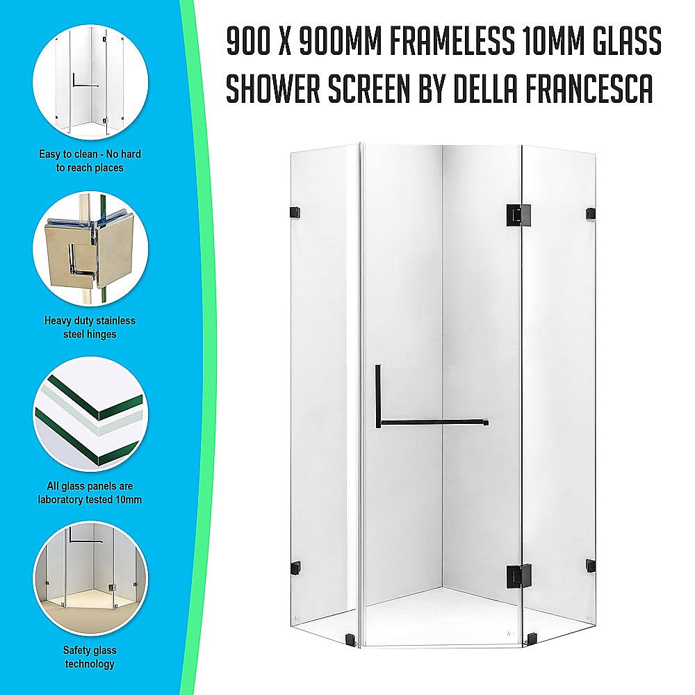 900 x 900mm Frameless 10mm Glass Shower Screen By Della Francesca