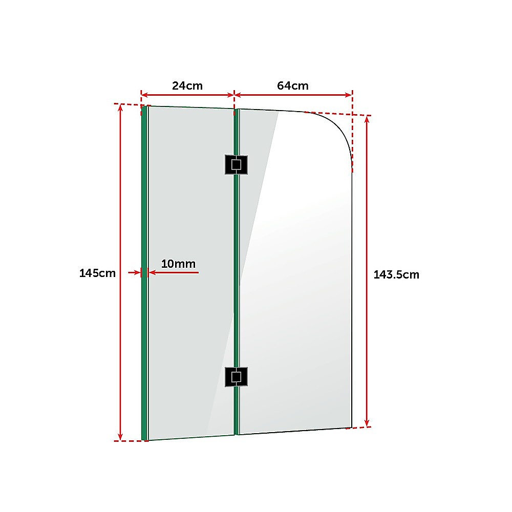 900 x 1450mm Frameless Bath Panel 10mm Glass Shower Screen By Della Francesca