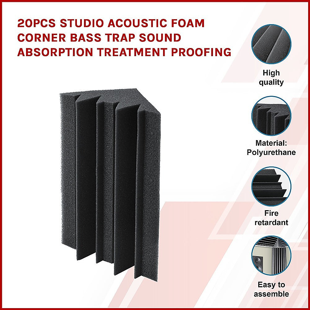 20pcs Studio Acoustic Foam Corner Bass Trap Sound Absorption Treatment Proofing