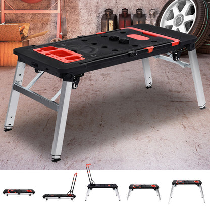 7in1 Work Bench Platform Station Workbench Hand Truck Trolley Sawhorse Creeper Black