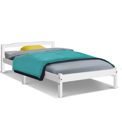 Artiss Bed Frame Single Size Wooden Mattress Base Timber Platform White