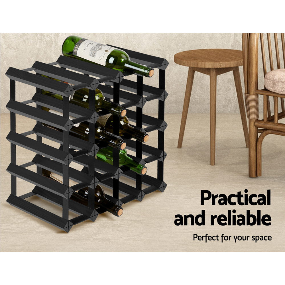 Artiss 20 Bottle Timber Wine Rack Wooden Storage Wall Racks Holders Cellar Black