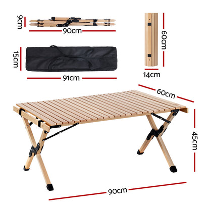 Gardeon Outdoor Furniture Picnic Table and Chairs Camping Wooden Egg Roll Portable Desk