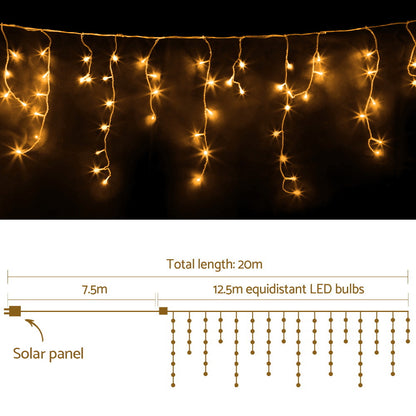 Jingle Jollys 500 LED Solar Powered Christmas Icicle Lights 20M Outdoor Fairy String Party Warm White