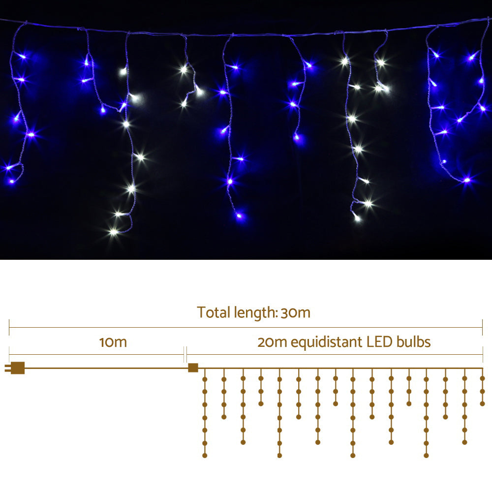 Jingle Jollys 800 LED Christmas Icicle Lights White and Blue